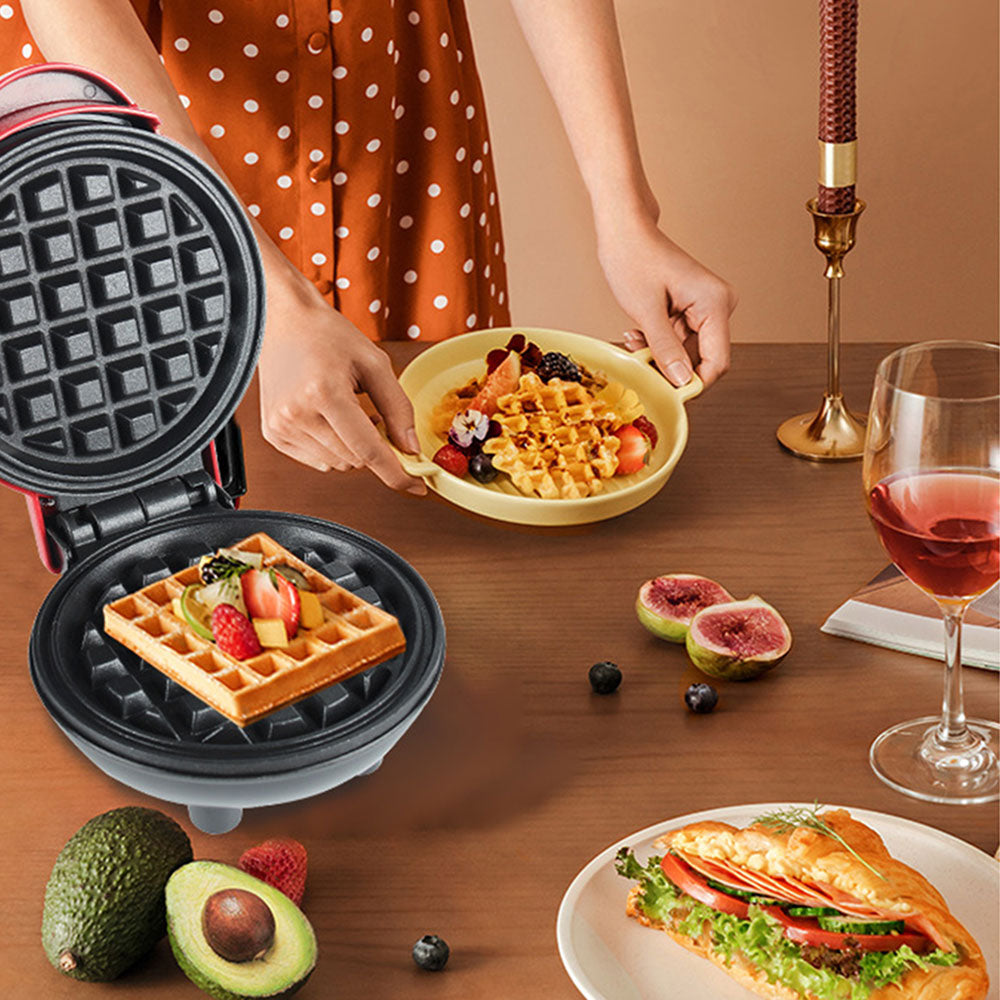 COOLBABY Mini Waffle Maker,Portable Personal Waffle Maker for Breakfast, Lunch, Easy to Clean,Non-Stick Sides ZRW-HFBJ