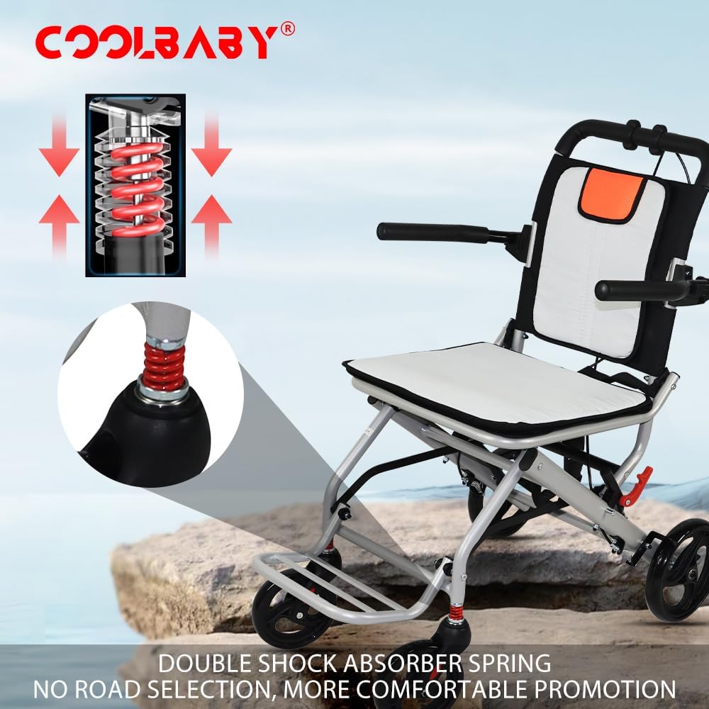 Aluminum wheelchairs for the elderly wheelchairs disabled portable foldable double support frame small hand push Super Lightweight (Only 19lbs） - COOLBABY