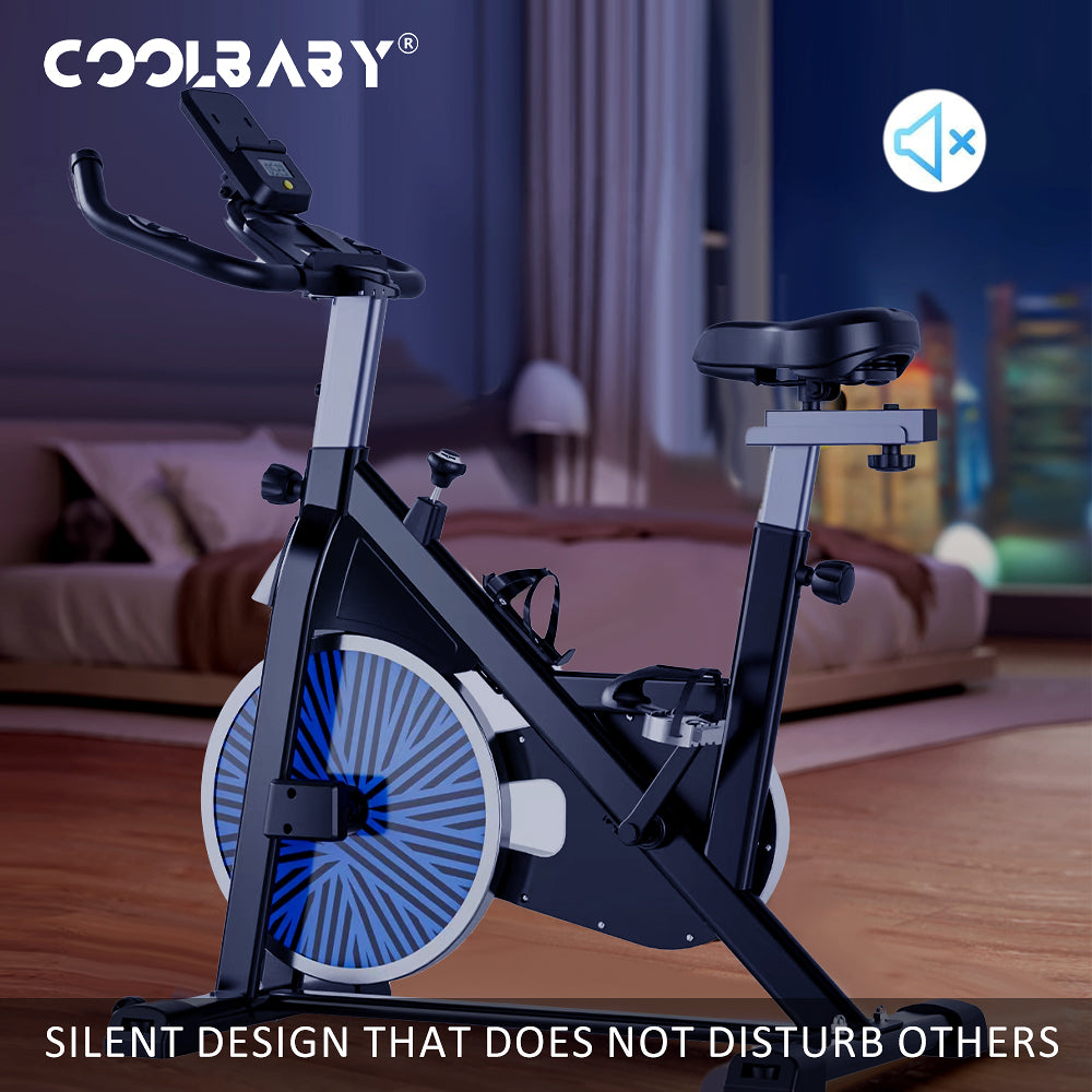 COOLBABY Exercise Bike Indoor Cycling Bike Stationary Cycle Bike with Heart Rate Sensor & Comfortable Seat Cushion, Quiet Fitness Bike - COOLBABY