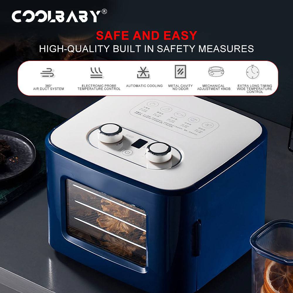 COOLBABY SGHGJ Food Dehydrator Machine, Digital Adjustable Timer and Temperature Control, Dryer for Herb, Meat, Beef, Fruit and Vegetables, Over Heat Protection, Stainless Steel Trays - COOL BABY