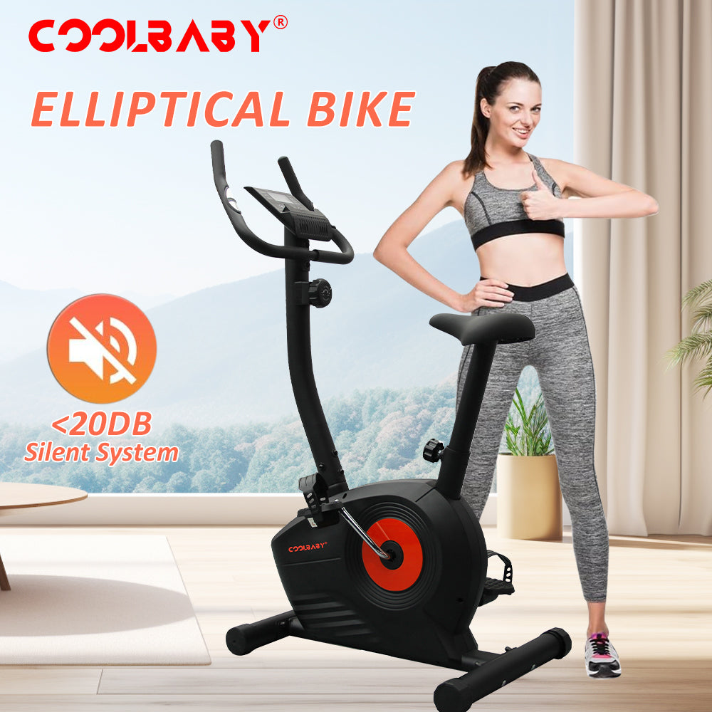 COOLBABY Home Fitness Exercise Bike with 8 Levels Adjustable Magnetic Resistance,Indoor Upright Bike for Cardio Workout,WQSJ-JSC03 - COOLBABY