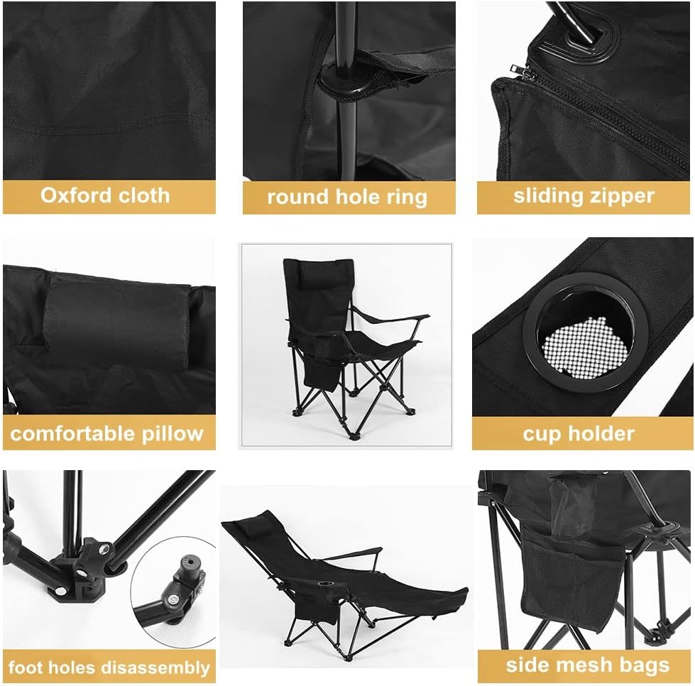 COOLBABY Portable Outdoor Camping Chairs,Beach Armchair,Sit and Lie Dual -purpose,With Cup Support, Net Pocket,Beach Folding Chair Fishing Chair,Black - COOLBABY