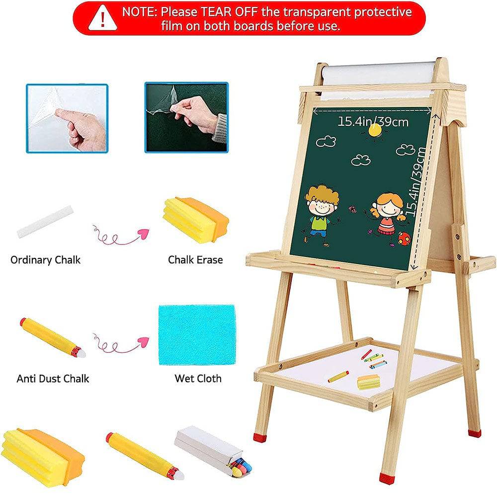 COOLBABY ZRW-ETHB Kids Easel Wooden Art Easel Adjustable Standing Easel Double-Sided Drawing Easel - COOL BABY