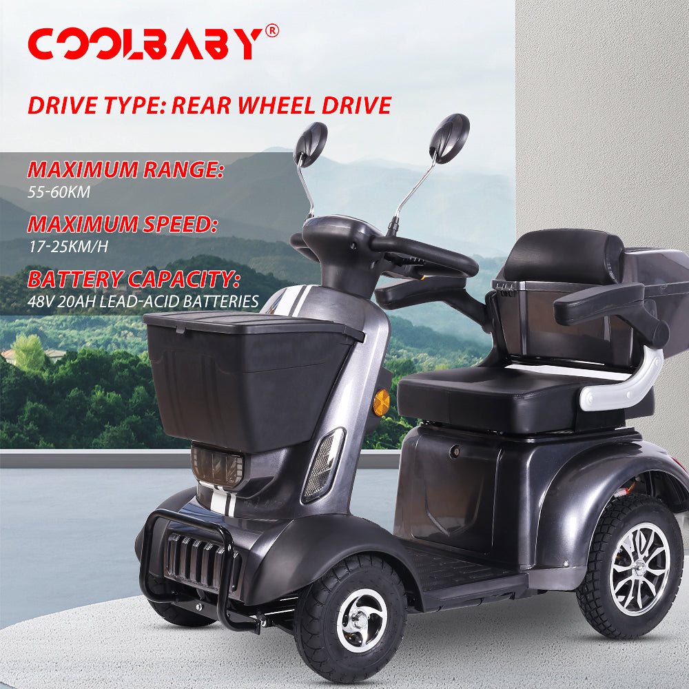 COOLBABY Heavy Duty 4-Wheels Mobility Scooter, 418 lb Capacity Large Wheelchair for Seniors, Adults, Magnetic Brake, No Assemble Required