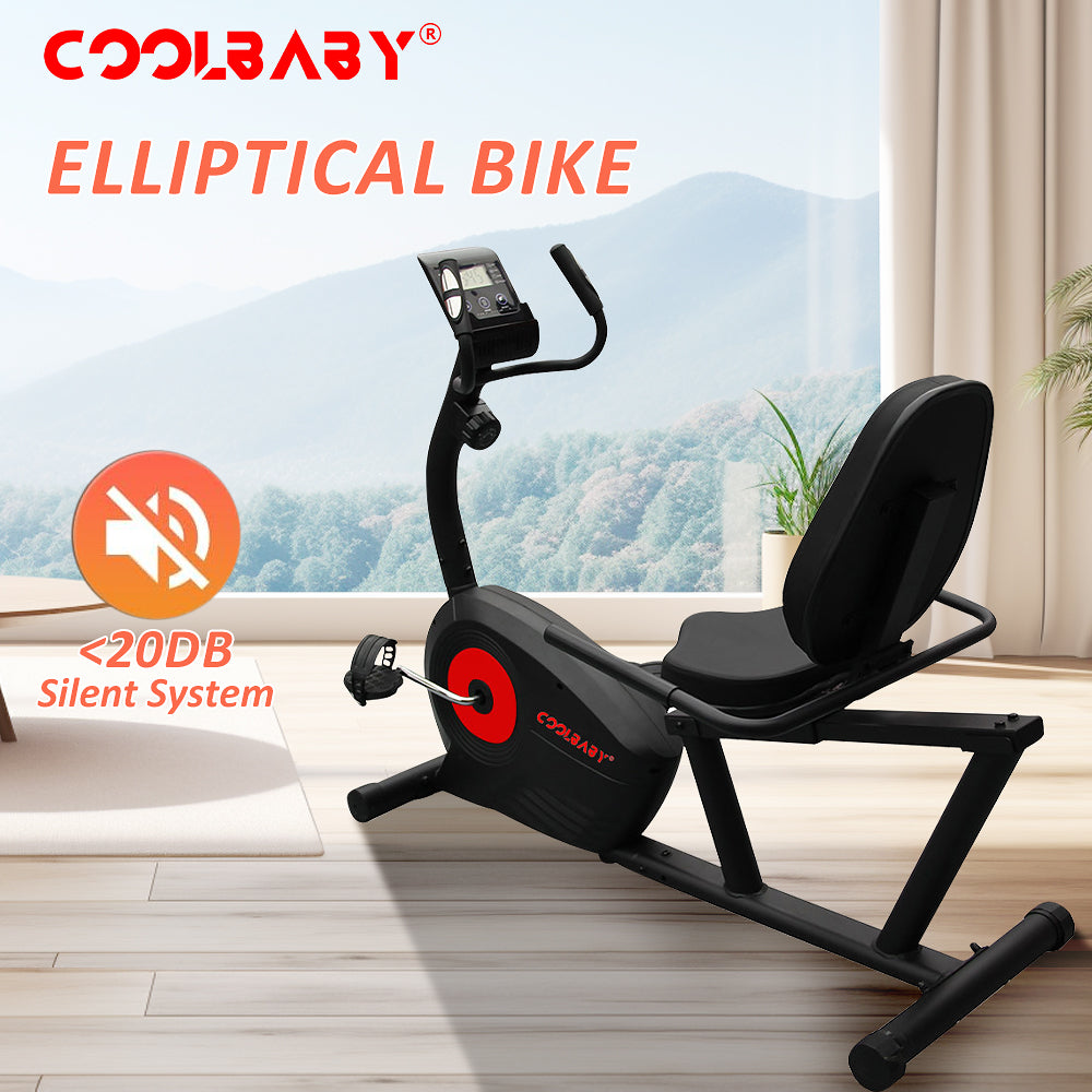 COOLBABY Exercise Bikes Stationary Indoor Recumbent Bikes with Backrest,Magnetic Stationary Bike,8 Levels Resistance,WQSJ-JSC04 - COOLBABY