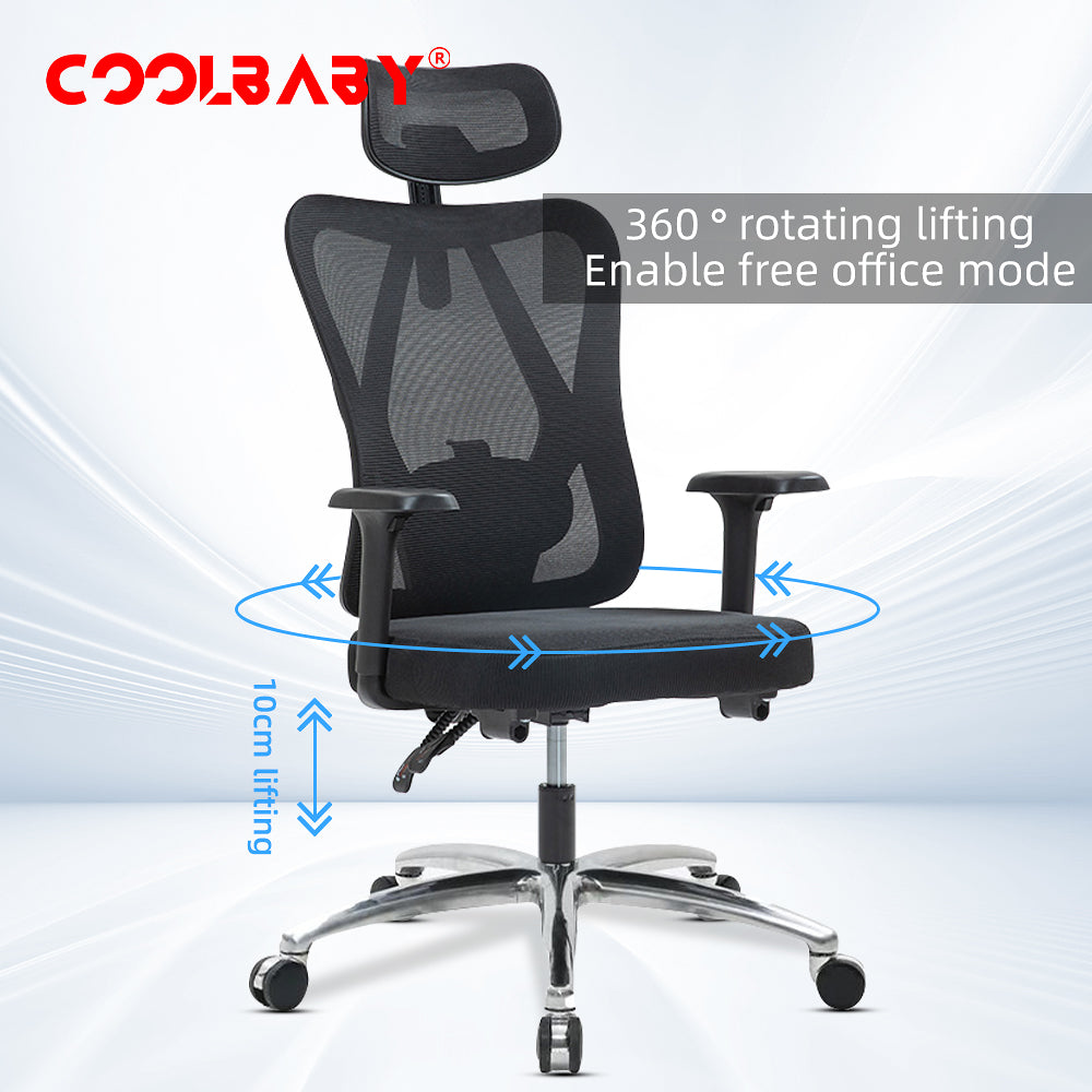 Ergonomic Office Chair – High Back Desk Chair with Adjustable Lumbar Support, 3D Metal Headrest and Armrests – 130° Computer Chair Mesh Rocking Chair, Black