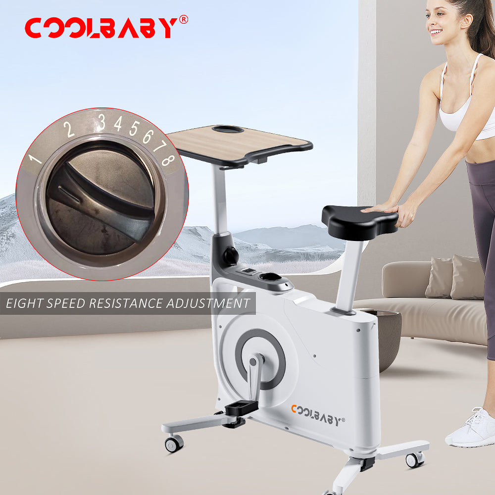 fitnessbike 8 kg COOLBABY Exercise Bike with Desk,Home Office Fitnessbike,8-Level Magne