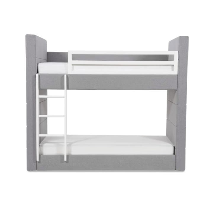 Grey Bunk Bed 90x190 cm for Kids & Teens – Space-Saving Wooden Bed with Safety Rails and Ladder - COOLBABY