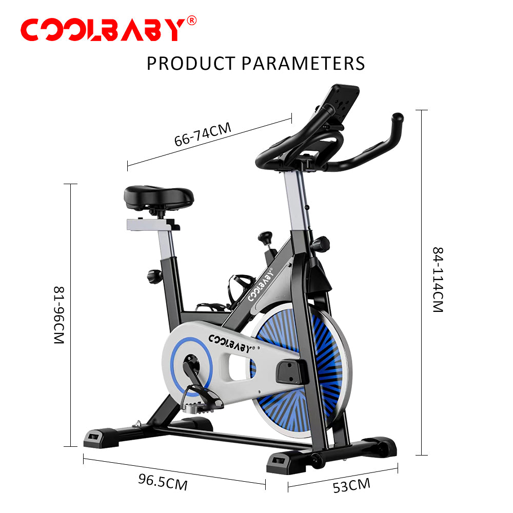 COOLBABY Exercise Bike Indoor Cycling Bike Stationary Cycle Bike with Heart Rate Sensor & Comfortable Seat Cushion, Quiet Fitness Bike - COOLBABY