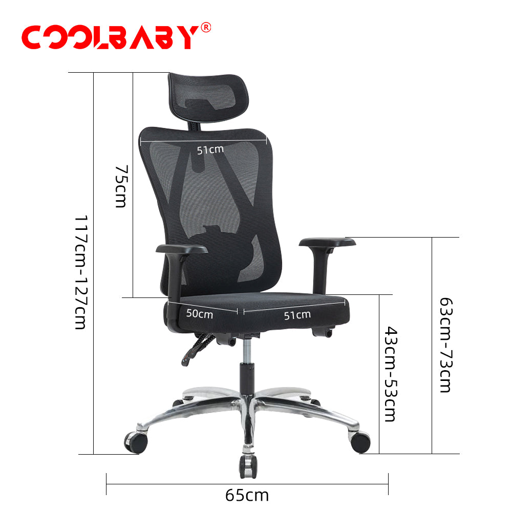 Ergonomic Office Chair – High Back Desk Chair with Adjustable Lumbar Support, 3D Metal Headrest and Armrests – 130° Computer Chair Mesh Rocking Chair, Black