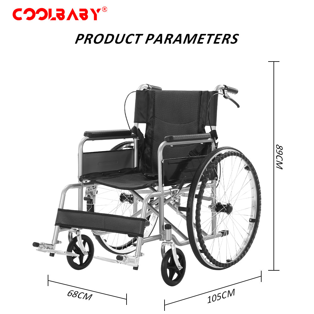 COOLBABY QBLY03 Portable Wheelchair Standard Manual wheelchairs Small Simple Folding Light Ultra Light Travel for The Elderly Trolley - COOLBABY