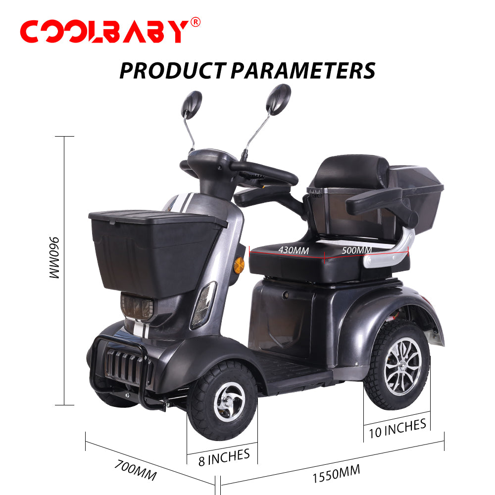 COOLBABY Heavy Duty 4-Wheels Mobility Scooter, 418 lb Capacity Large Wheelchair for Seniors, Adults, Magnetic Brake, No Assemble Required