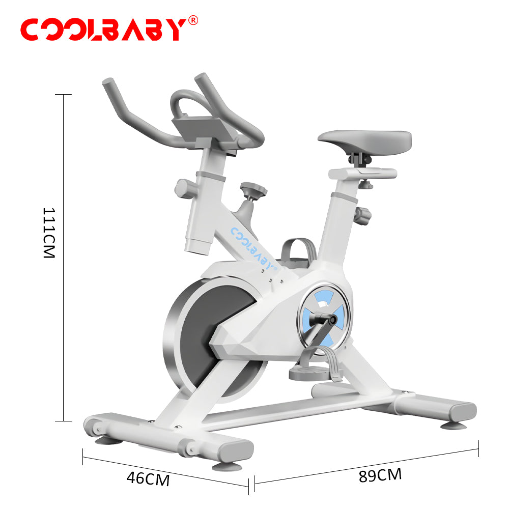 COOLBABY Indoor Cycling Bike, Silent Belt Drive Exercise Bike Stationary Bicycle with Steel Flywheel, Phone Holder, Handlebar, Heart Rate Monitor - COOLBABY