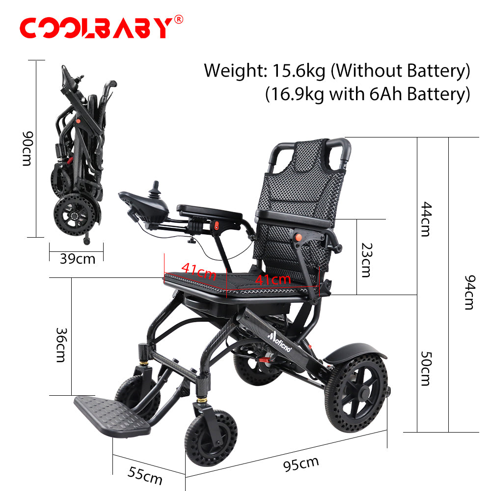 Lightweight Folding Electric Wheelchair, Only 34lbs, Foldable Power Wheelchair for Adults, Dual Motors, Motorized Mobility Scooters for Seniors, All Terrain, Travel Size, Airline Approved