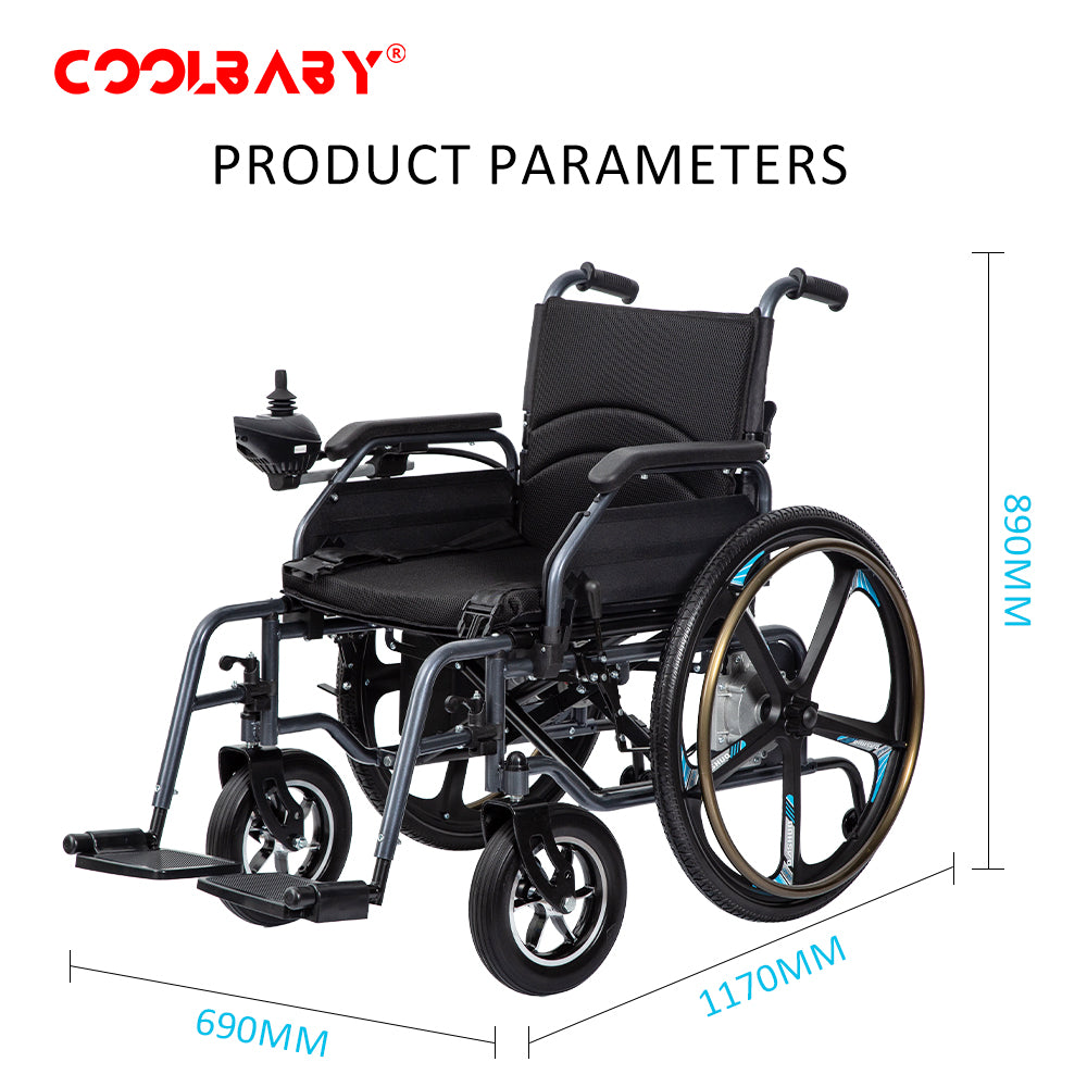 COOLBABY DDLY08 Portable folding electric wheelchair, 24inch magnesium alloy rear wheel, 360°Joystick Foldable Motorized Wheelchair - COOLBABY