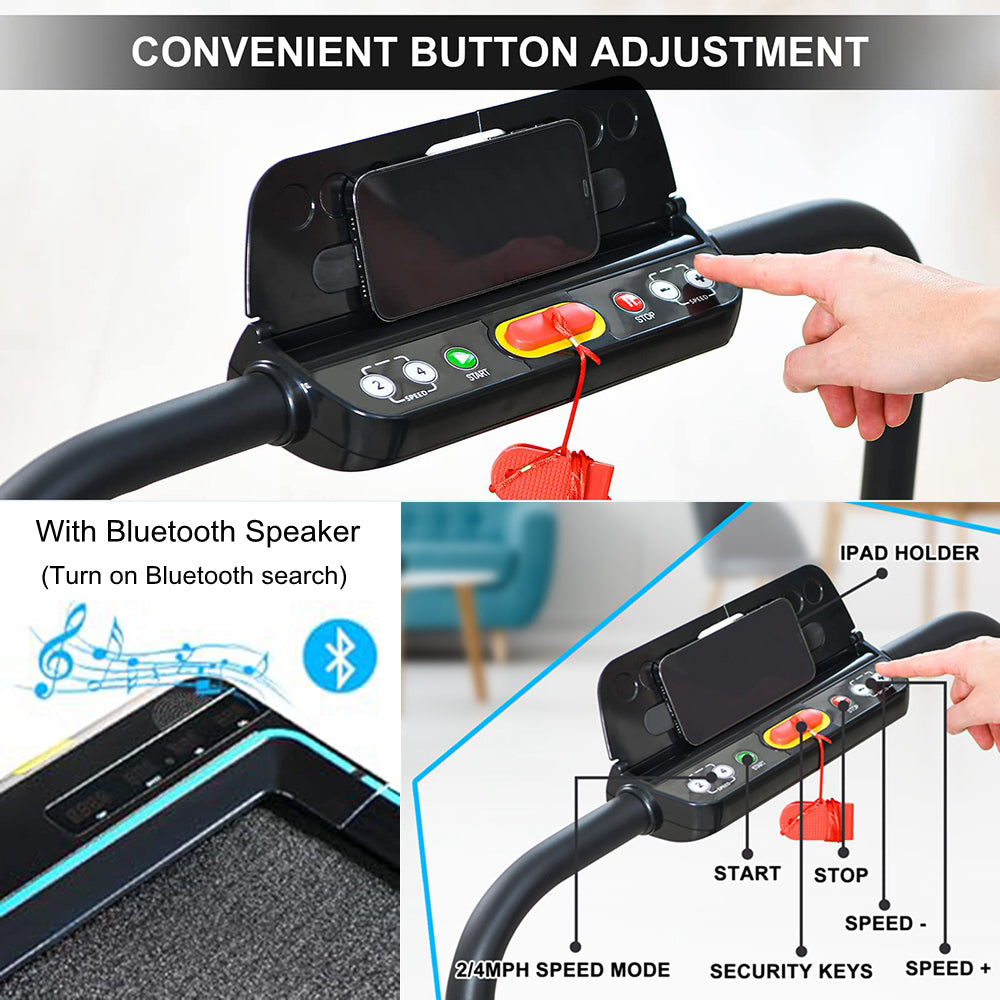 Folding Treadmill, 2 in 1 Under Desk Treadmill with Bluetooth Audio for Office, Home, Adjustable Speeds