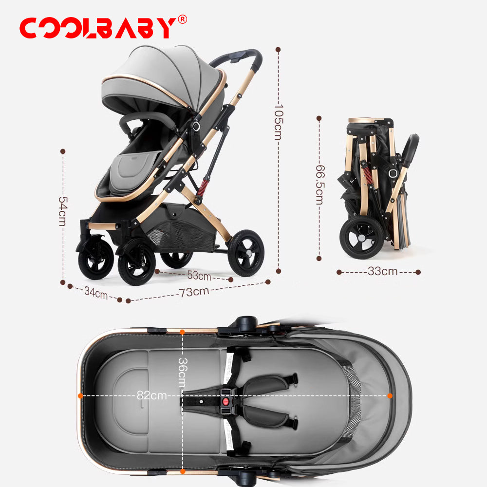 COOLBABY Baby Stroller with Canopy, Baby Bassinet Stroller, Infant Stroller with Reversible Seat with Rubber Wheel and Good Shock absorption (Gray)