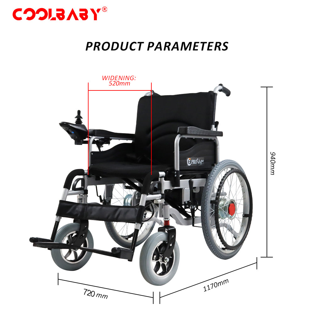 COOLBABY Electric Wheelchair Heavy Duty Foldable Electric Wheelchairs 52cm Widen Seat For Adults And Seniors - COOLBABY