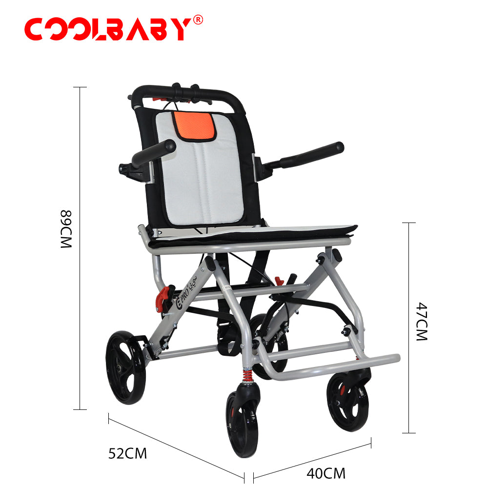 Aluminum wheelchairs for the elderly wheelchairs disabled portable foldable double support frame small hand push Super Lightweight (Only 19lbs）