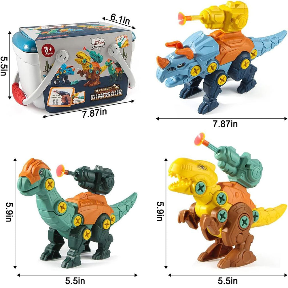 COOLBABY Dinosaur Toys for Kids 3-8 STEM Educational Take Apart Dinosaur Toys Building Construction with Electric Drill, Launching Missile - COOL BABY