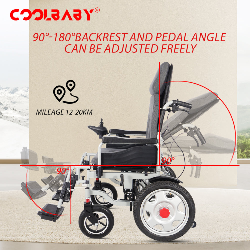 300lbs Electric Wheelchair for Adults, Motorized Full-lying Wheelchair with 20.47" Wide Cushion, 15 Miles Long Travel Range, All Terrain Motorized Wheelchair for Seniors Portable