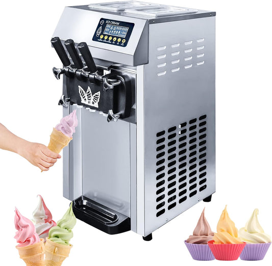 Ice Cream Maker 3 Flavors-Create Homemade Frozen Desserts, Frozen Yogurt, 3L Bowl/1.8L Freezing Cylinder Make Delicious Creamy Soft Serve Ice Cream Home Kitchen Commercial - COOLBABY