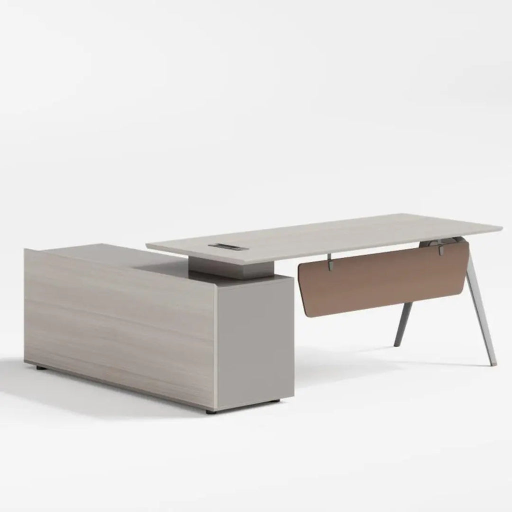 Executive Office Table YD‑160 – Matt White HDF Desk with Side Table, C ...