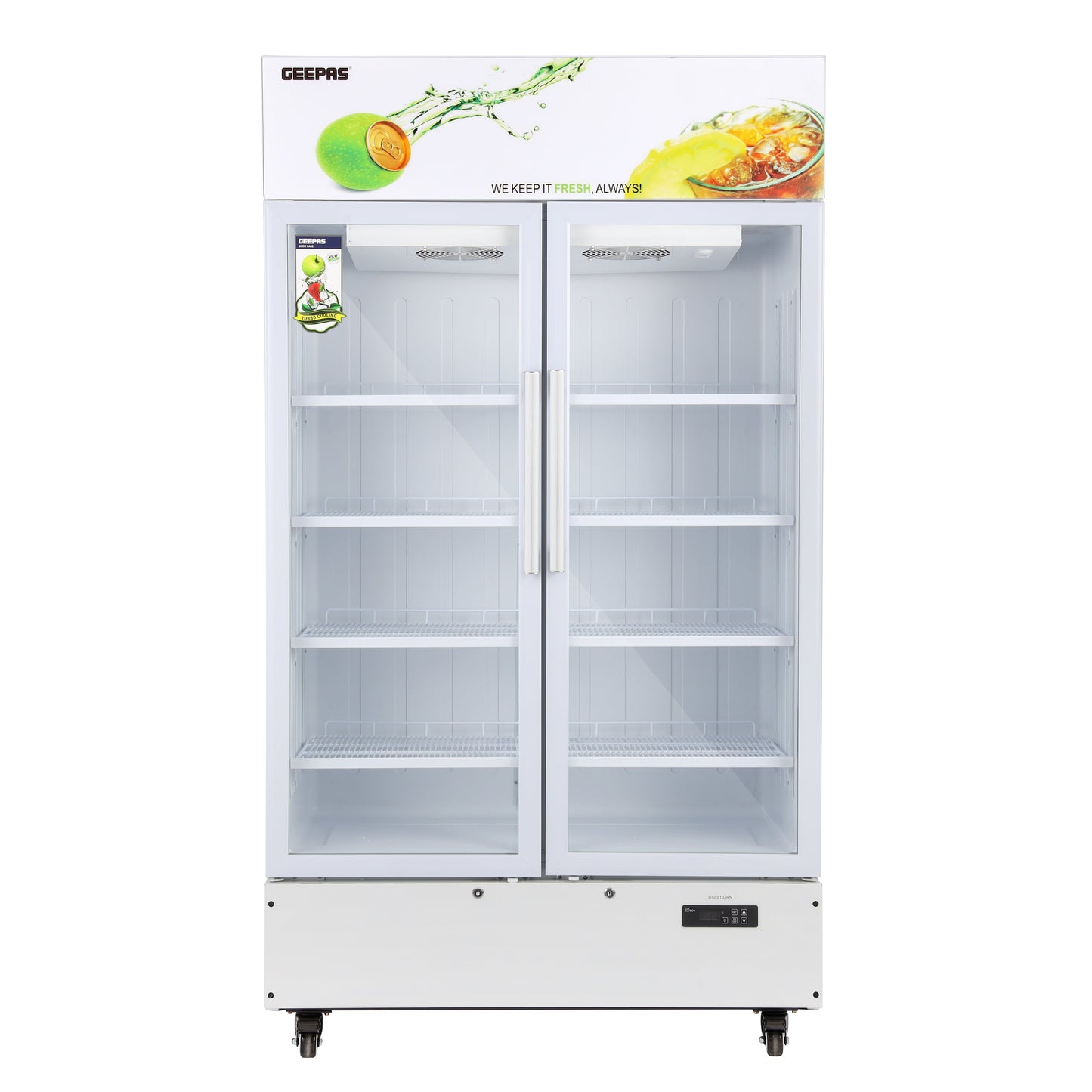 Double Door Showcase Chiller 700L – No Frost Fan Cooling with LED Temperature Control