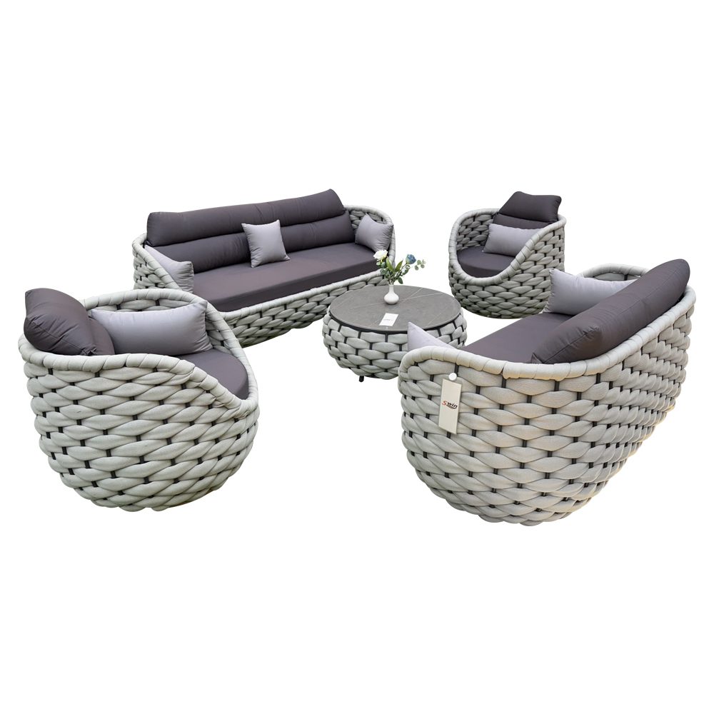 Garden Sofa Set 5 Seater Aluminum Frame with Rope Design for Terrace and Villa - COOLBABY