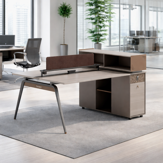 YD‑1813 Office Workstation – White Oak HDF Double‑Seater Desk with Partition & Storage