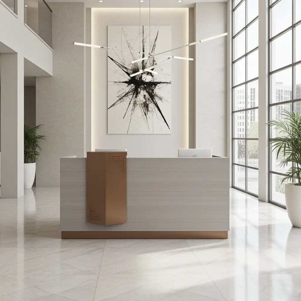 Reception Table – Modern White Oak HDF Front Desk with Cable Management & Multiple Sizes