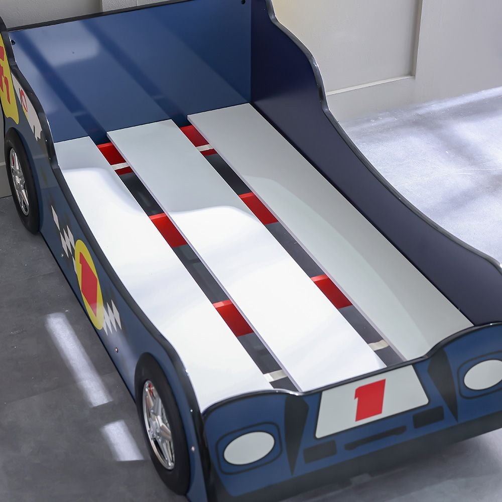 Ranger 70×130 Toddler Car Bed – Blue, Engineered Wood, ABS Accents, Slatted Base - COOLBABY