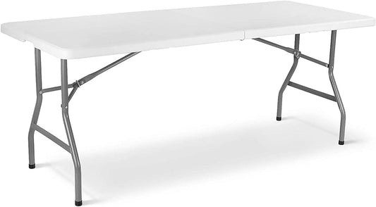 Folding Table 6ft Plastic Tables for Parties Portable w/Handle, Fold-in-Half Utility Foldable Table, 6' Dining Table Heavy Duty - COOLBABY