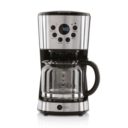 Coffee maker with digital display on a white background