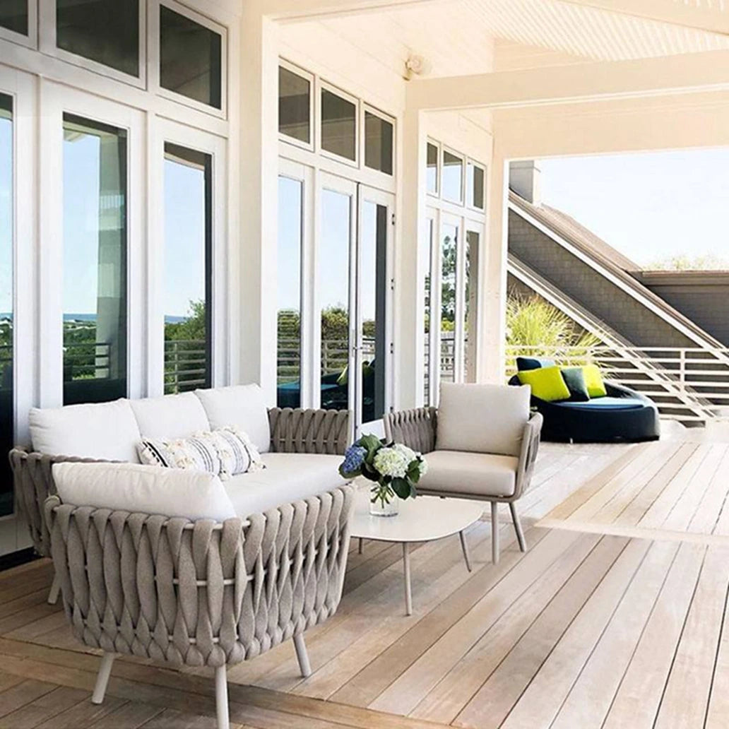 Outdoor Sofa Set 5 Seater Aluminum Rope Garden Sofa Set with Table - COOLBABY