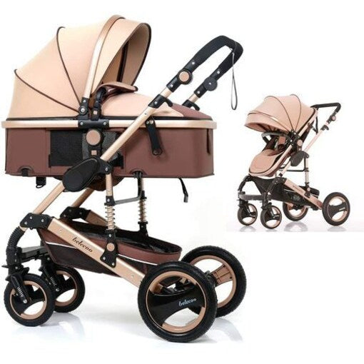 Infant Baby Stroller Pram with Shock Absorption, Khaki - COOLBABY