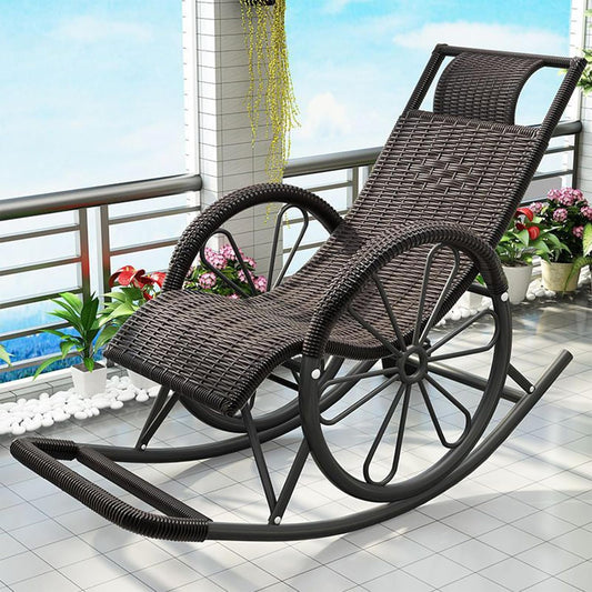 Outdoor rocking chair, high back rattan patio rocking chair, 300kg support, all weather porch rocking chair, suitable for lawn, backyard, indoor, garden (brown) - COOLBABY