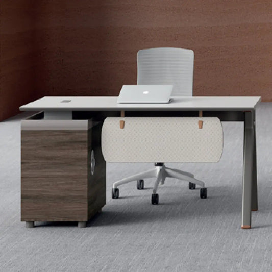 SHN‑2‑120 Office Table – White & Brown HDF Desk with Side Storage, Metal Frame & Modern Design