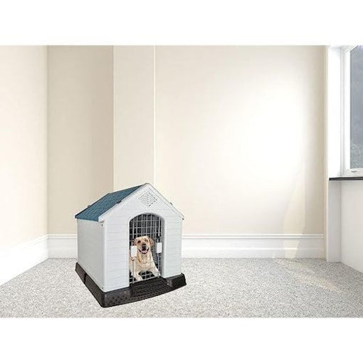 Majibao Portable Hard PP Plastic Dog House, Grey, Blue & Green Mix, 70cm Height - COOLBABY