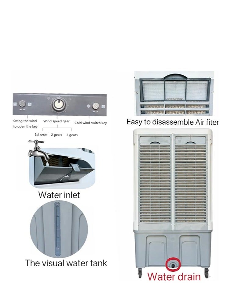 120L Heavy‑Duty Evaporative Air Cooler – 550W Industrial Cooling Fan, 3 Wind Speeds, Automatic Swing, Large Water Tank, Portable Floor‑Standing Home & Outdoor Cooler - COOLBABY