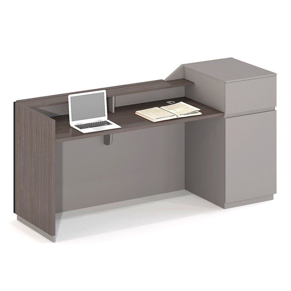 Neo Front Office Reception Table Wooden Reception Desk With Drawers, Brown - COOLBABY