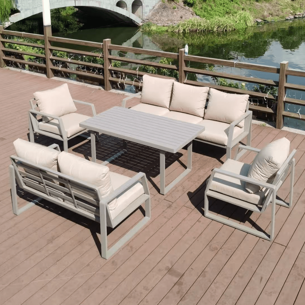 Garden Sofa Set 7 Seater Aluminum Frame Sofa Set with Cushions and Table - COOLBABY