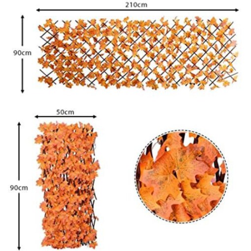 Bamboo Wooden Fence with Artificial Plants Orange Maple Leaves, 12Pcs - COOLBABY