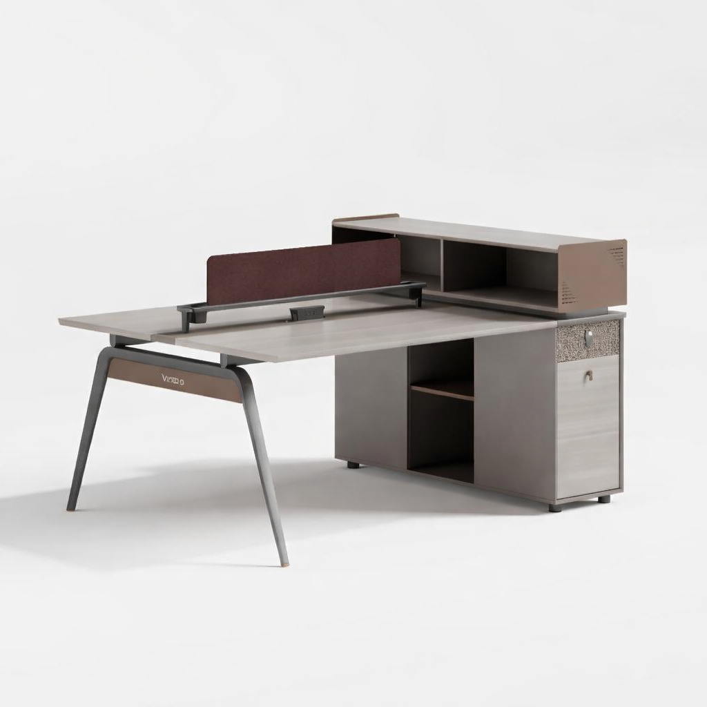 YD‑1813 Office Workstation – White Oak HDF Double‑Seater Desk with Partition & Storage