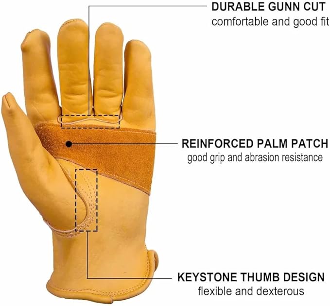 COOLBABY BK46-WAA Premium Leather Work Gloves - COOLBABY