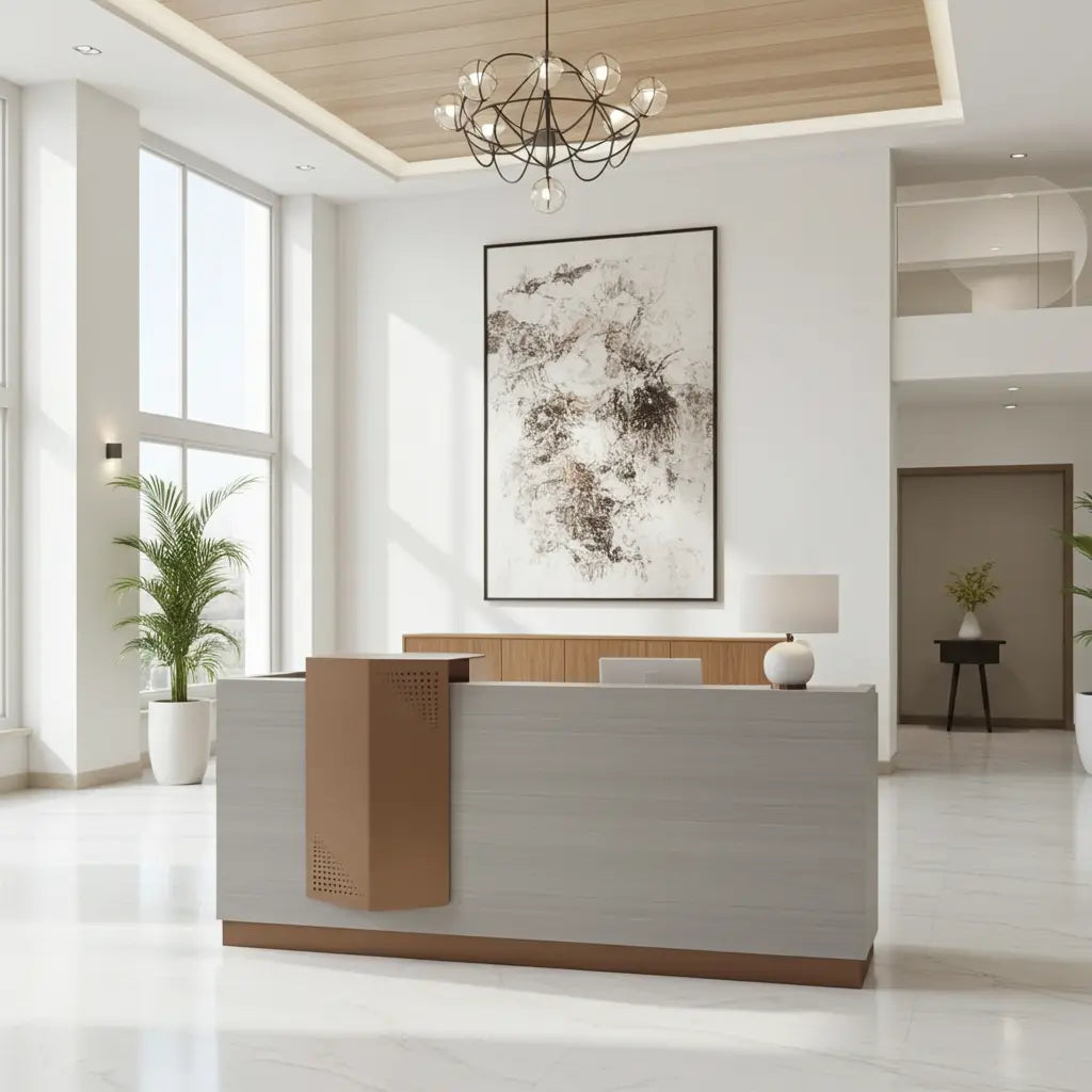 Reception Table – Modern White Oak HDF Front Desk with Cable Management & Multiple Sizes