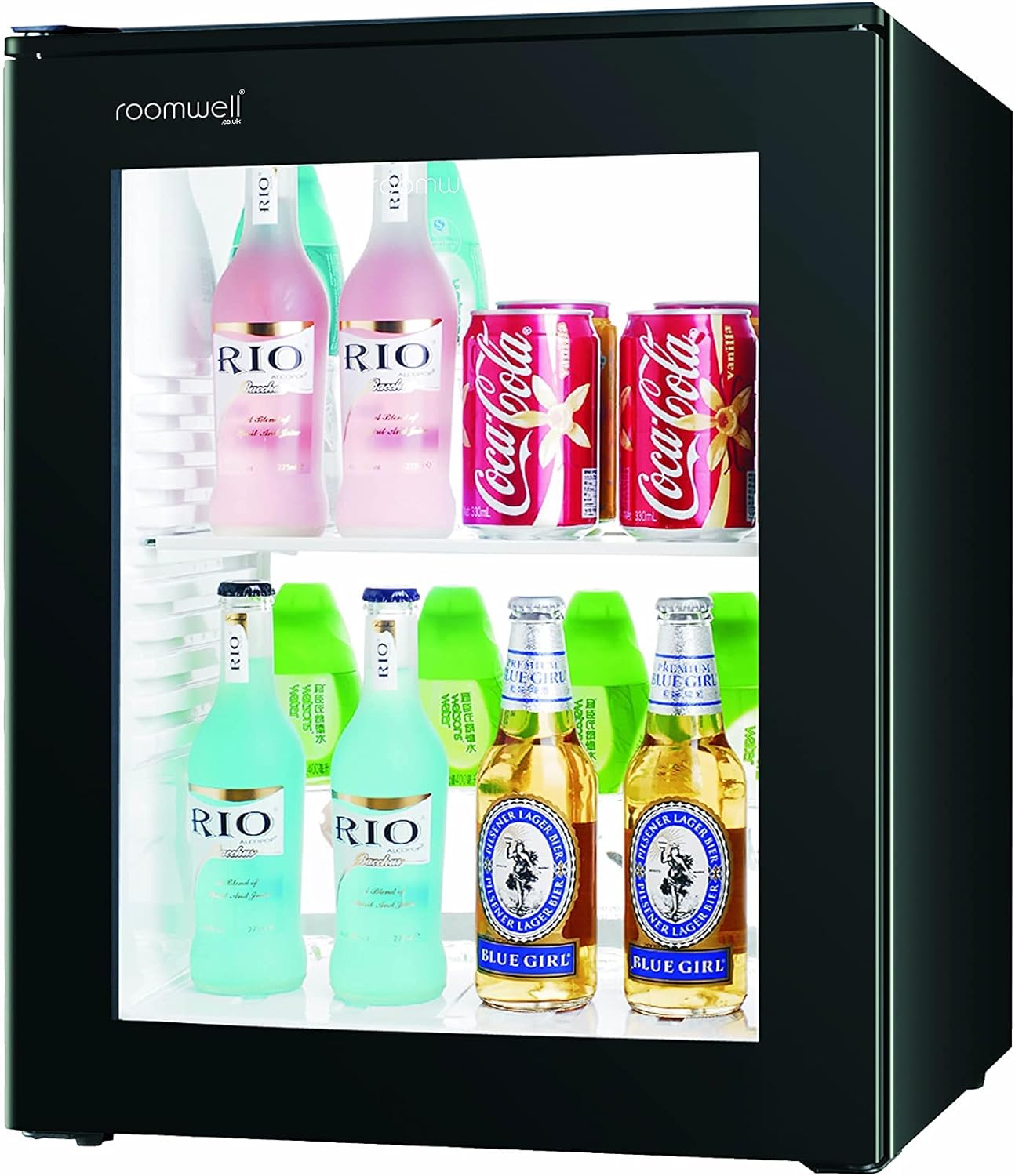 UK Compact Minibar Electric Mini Fridge - Glass Door Fridge For Hotel/Home/Kitchen & Office - Compact Refrigerator - 100% Silent - 40 Lt - Black - COOLBABY