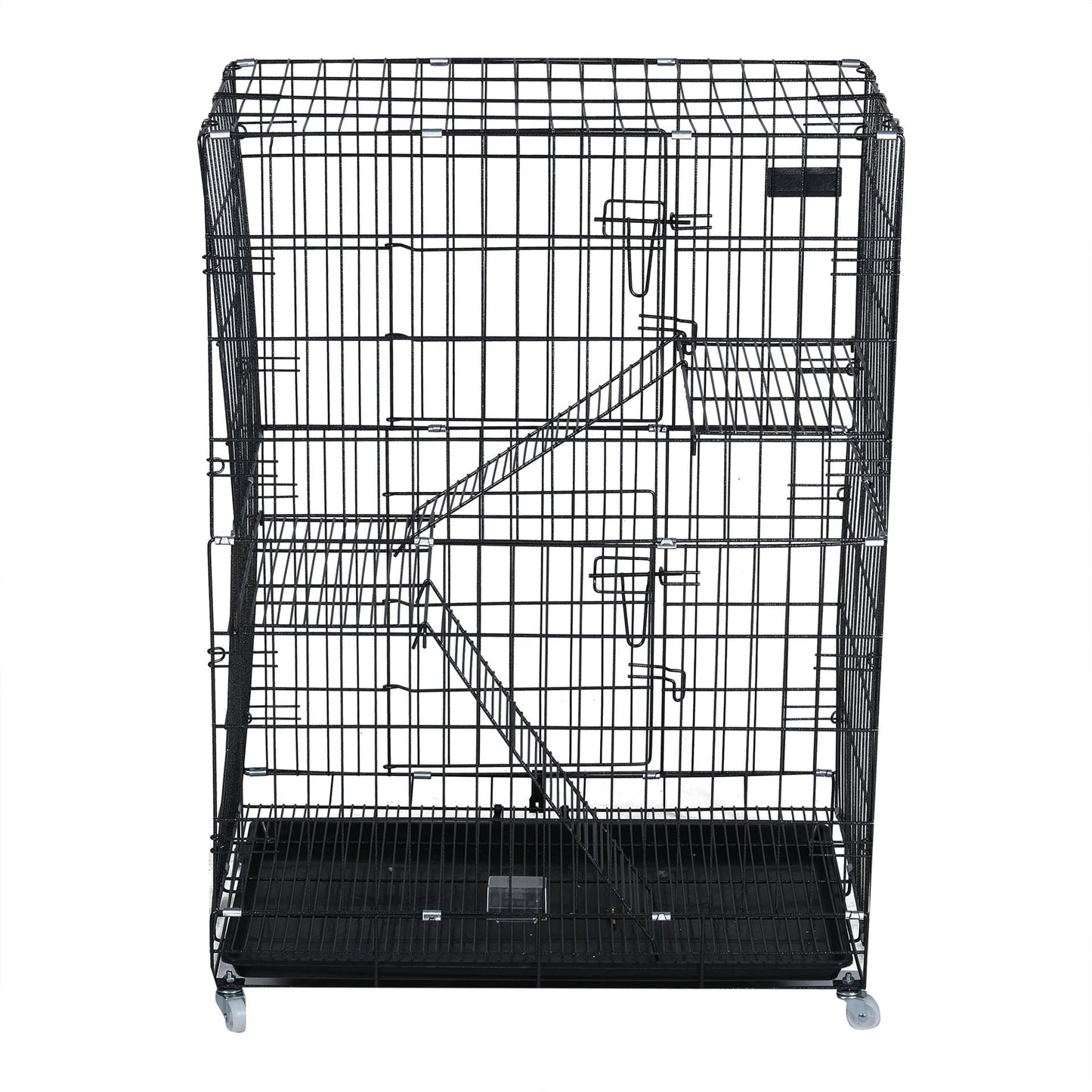 Cat Cage With 2 Layer & Wheels, Large - Black - COOLBABY