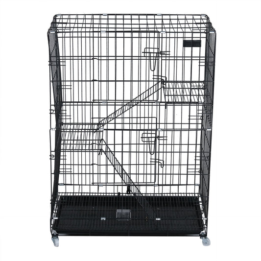 Cat Cage With 2 Layer & Wheels, Large - Black - COOLBABY