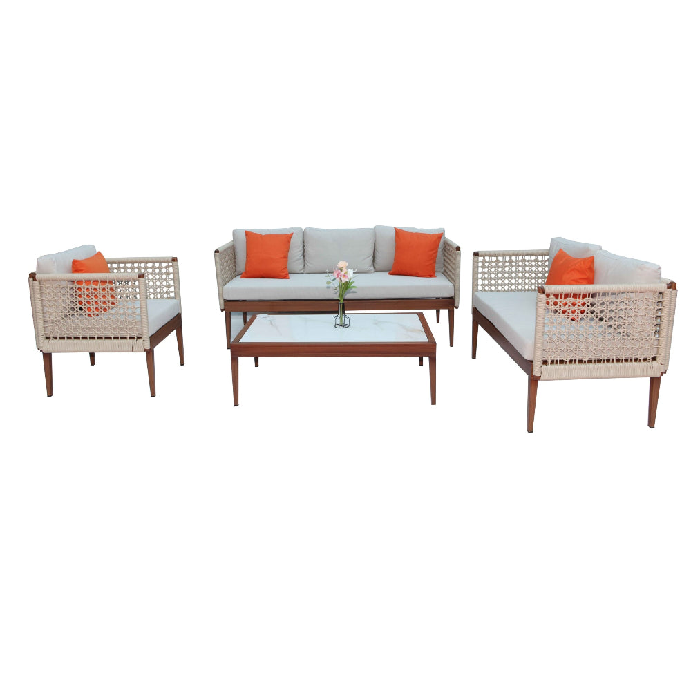 Outdoor Sofa Set Aluminum Rope 6 Seater Garden Furniture Set - COOLBABY